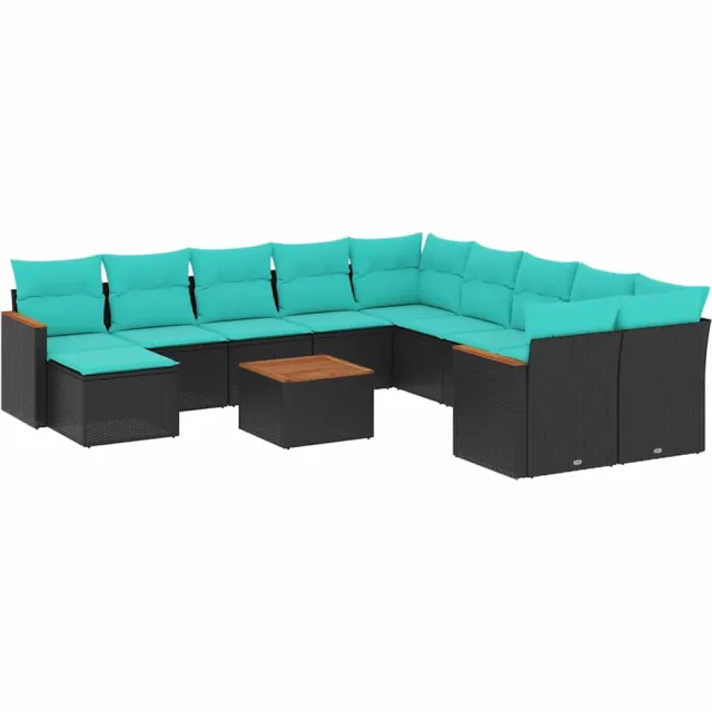 vidaXL 12-delige tuinbankset met kussens van zwart polyrotan
