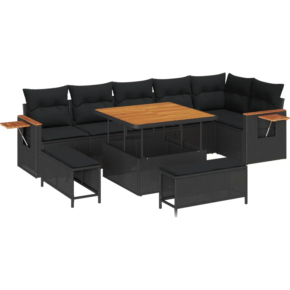 vidaXL Tuinbankenset 9 st Zwart poly rattan, foto 4