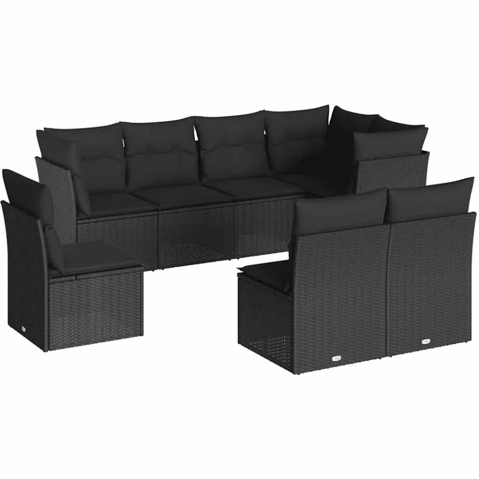 vidaXL 8-delige Loungeset met kussens poly rattan zwart, foto 3