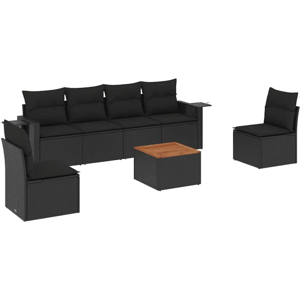 vidaXL 7-delige Loungeset met kussens poly rattan zwart, foto 3