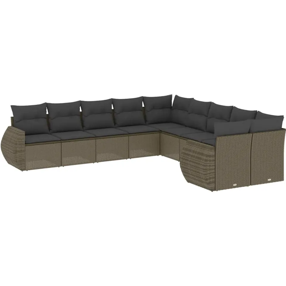 vidaXL 10-delige Loungeset met kussens poly rattan lichtgrijs grijs, foto 3