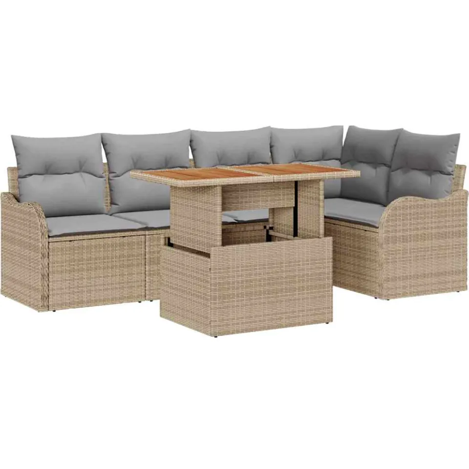 vidaXL Tuin Sofa Set 6 st Beige Poly riet