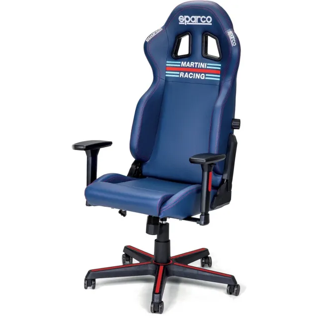 SPARCO Icon Martini Racing Gamestoel en Bureaustoel - Replica Sportstoel met Lendensteun en 2D Armleuningen Marineblauw