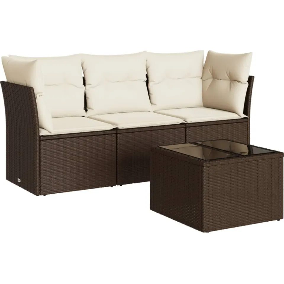 vidaXL 4-delige Loungeset met kussens poly rattan bruin, foto 4