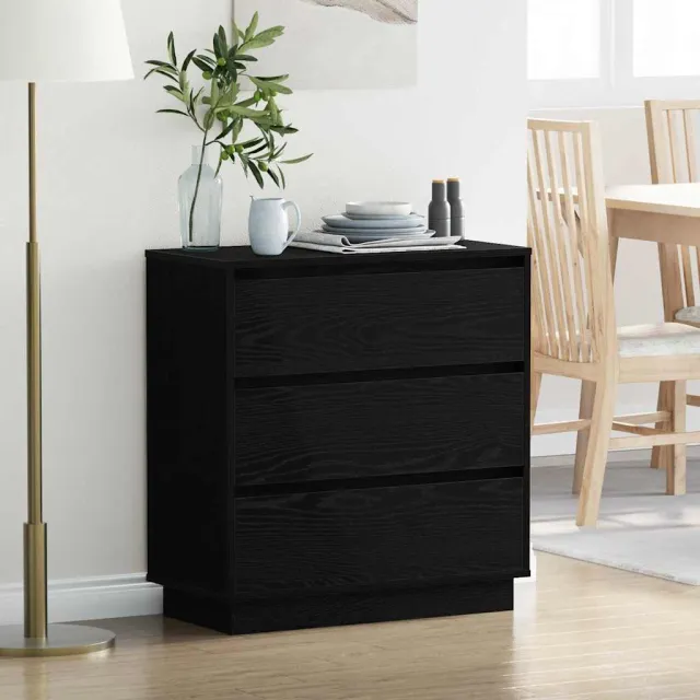 vidaXL Nachtkastje Zwart Eiken 71 x 34,5 x 75 cm Bewerkt hout, foto 2
