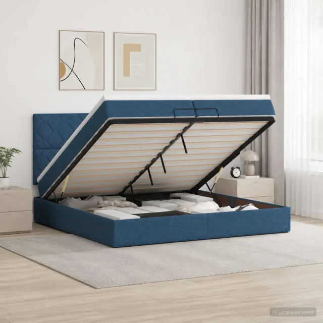vidaXL Ottoman Bed met Matrassen en LED Blauw 200 x 200 cm Stof