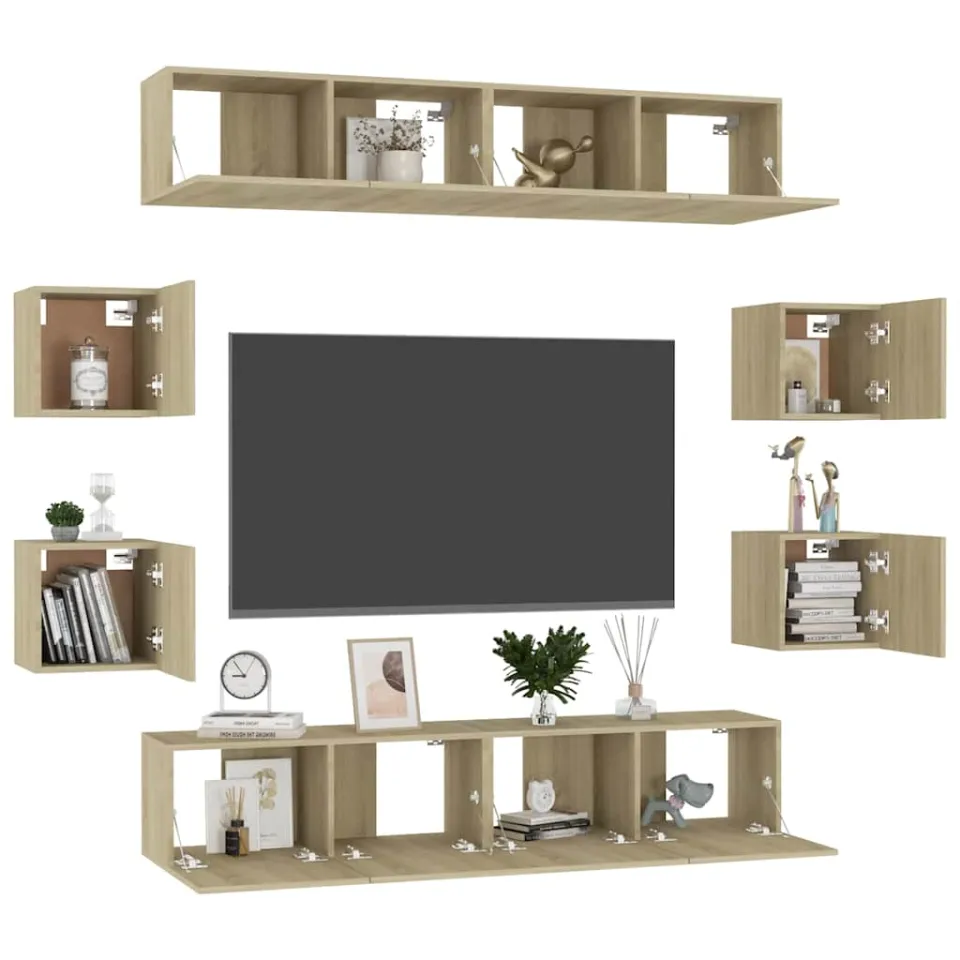 vidaXL 8-delige Tv-meubelset bewerkt hout sonoma eikenkleurig Bruin