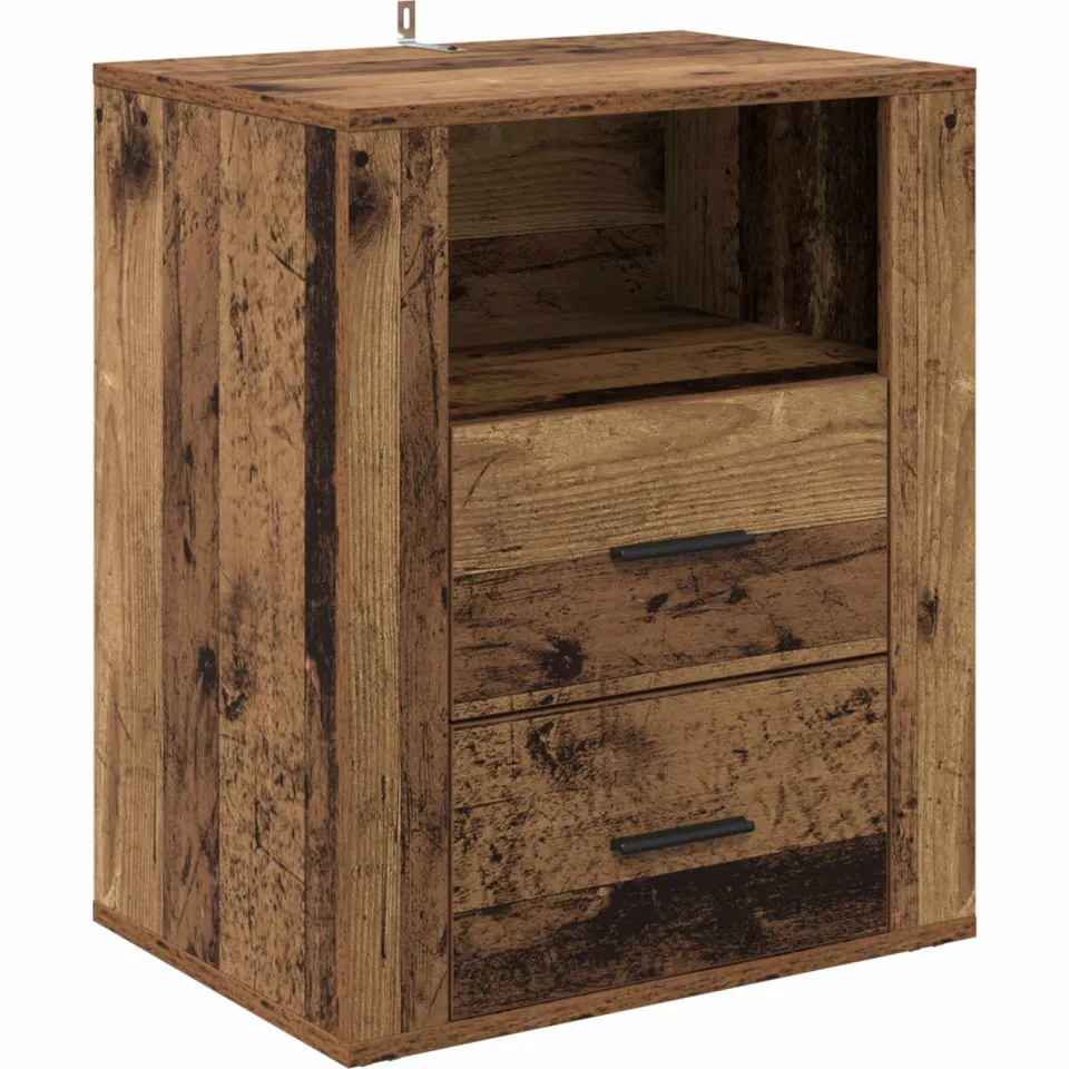vidaXL Nachtkastje Oudhout 35 x 50 x 60 cm Bewerkt hout bruin, foto 3