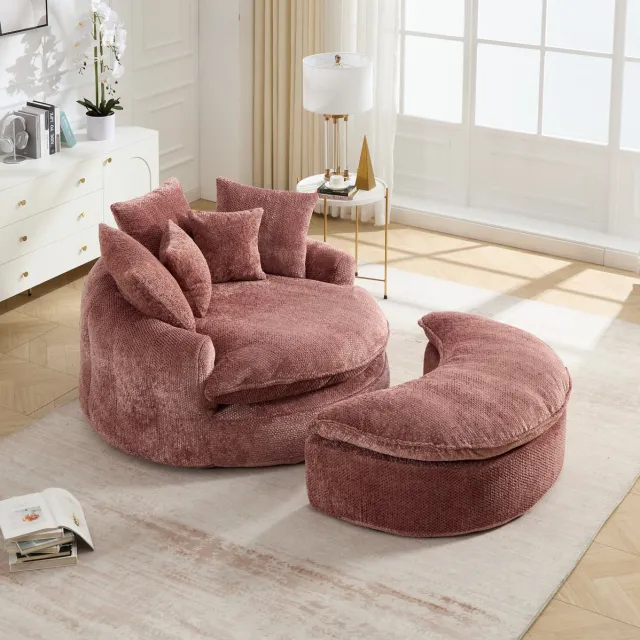 FloraGrace Fauteuil 190,5 x 138 x 63 Cm - Met Kussens En Voetenbank - Handmatig Verstelbaar - Voor Woonkamer - Polyester - Roze