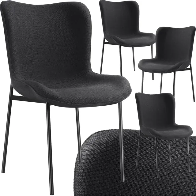 Tectake Gestoffeerde stoel - Eetkamerstoel - Geweven stof - Ergonomische vorm - Hoge rugleuning - Draagkracht 120 kg - Diverse kleuren - Set van 4 - Zwart/zwart zwart zwart