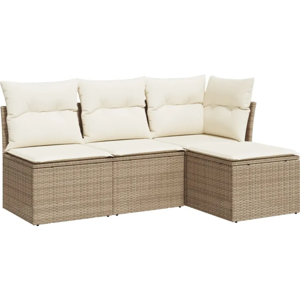 vidaXL 4-delige Loungeset met kussens poly rattan beige, foto 3