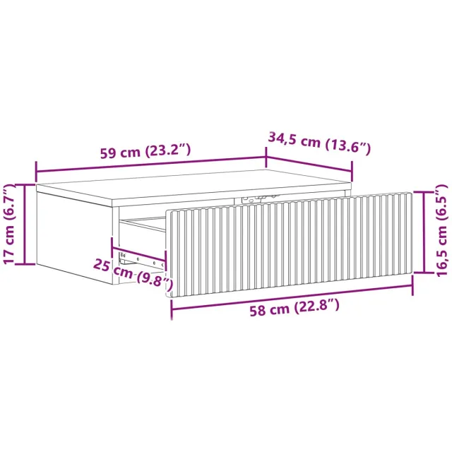 vidaXL Wandgemonteerde - Zijtafel - 59 - x - 34,5 - x - 17 - cm - Bewerkt - hout Grijs sonoma