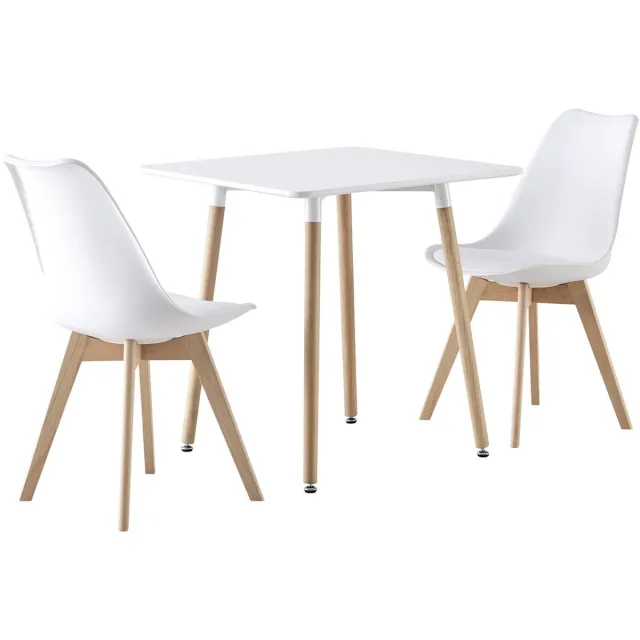 sweeek Scandinavische vierkante eettafel in hout, 2 stoelen - hedvig Wit