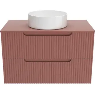 Aurlane Wastafelonderkast Emilien 46cm - Terracotta Mat - Met 2 Lades - Met Mat Witte Wastafel Rood