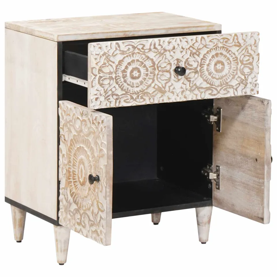 vidaXL Bed kast Wit 50 x 33 x 60 cm Massief Mango Hout, foto 2