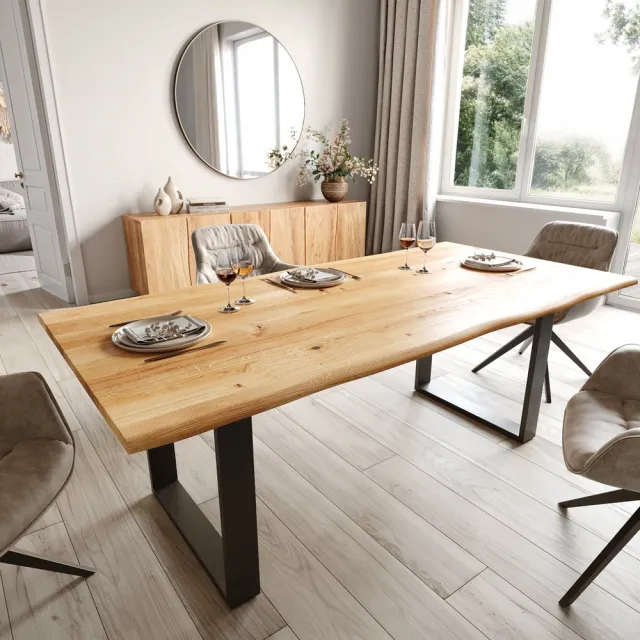 DELIFE Eetkamertafel Edge eiken natuur 200x100x2,5-3 skid zwart Live-Edge Bruin