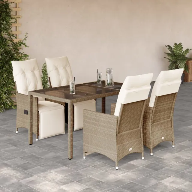 vidaXL 5-delige Bistroset met kussens poly rattan beige, foto 2