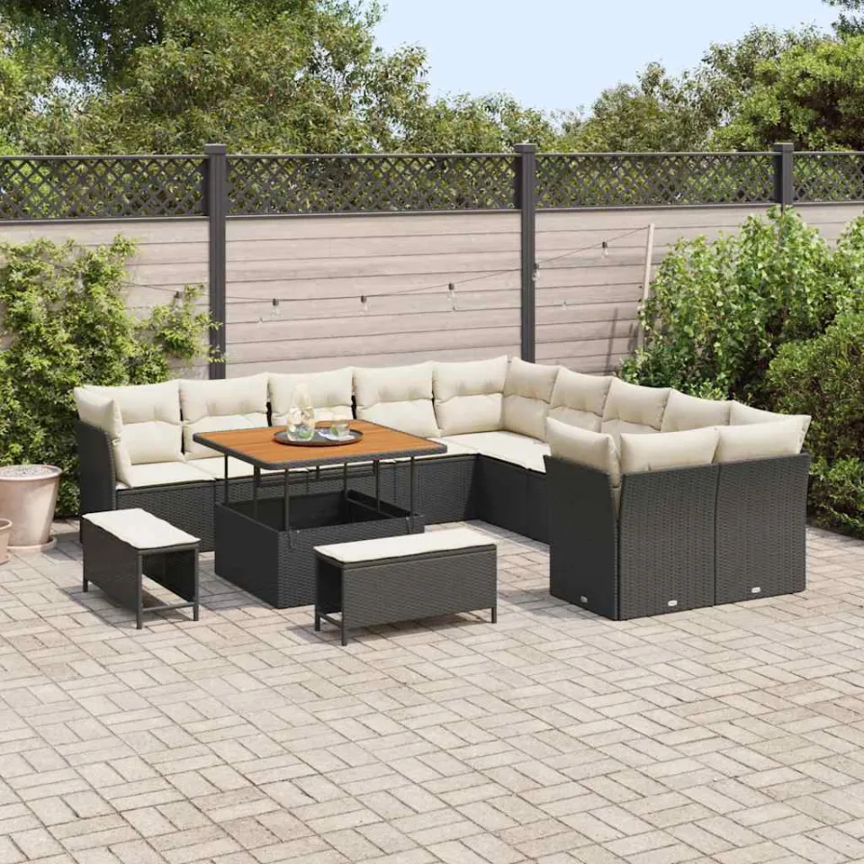 vidaXL Tuinbankenset 13 st Zwart poly rattan, foto 3