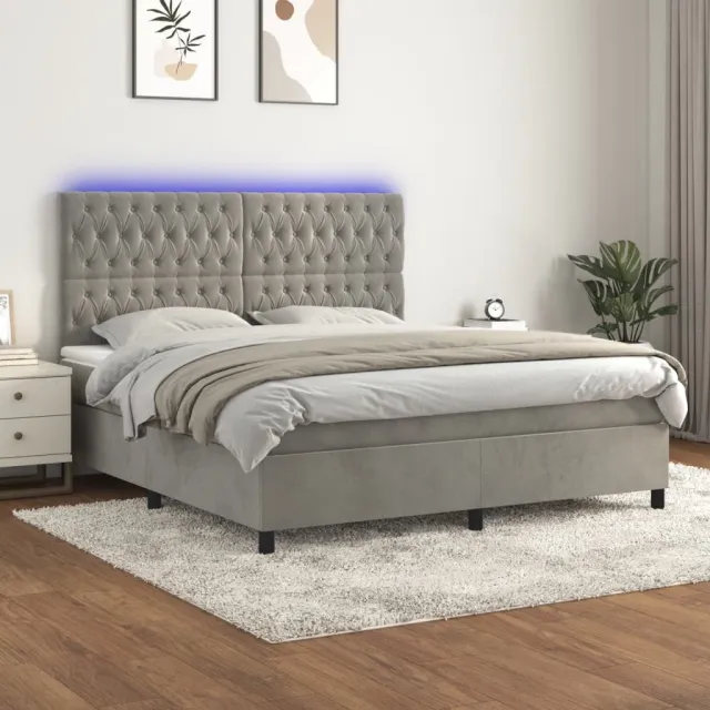 vidaXL Boxspring met matras en LED fluweel lichtgrijs 180x200 cm grijs