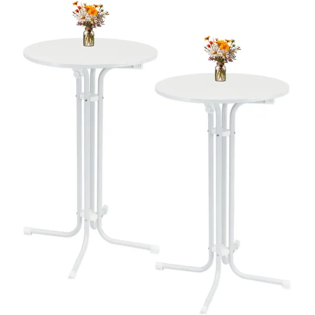 TRUTZHOLM Statafel - Inklapbaar - Diameter 70 cm - 110 cm hoog - Gepoedercoat staal - MDF blad - Draagvermogen 50 kg - Wit - Set van 2