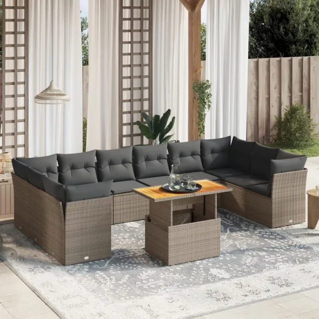 vidaXL 11-delige Loungeset met kussens poly rattan grijs, foto 2