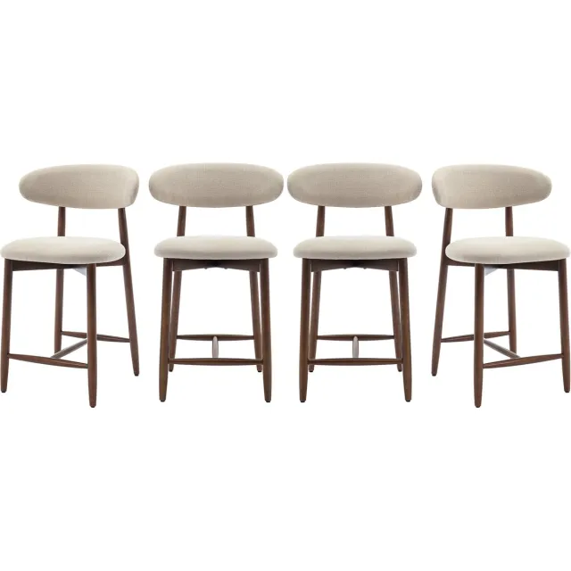 COLAMY Barkrukken set van 4 - keukenbarstoelen met rugleuning - Barstoel houten poten - beige