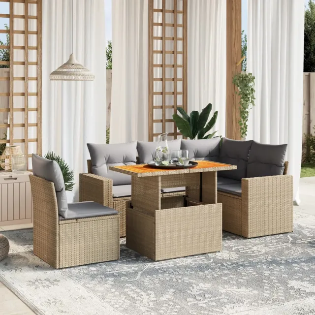 vidaXL 6-delige Loungeset met kussens poly rattan beige, foto 2