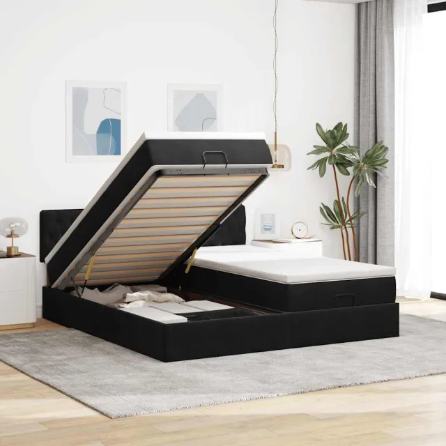 vidaXL Ottoman bed met matrassen 180x200cm fluweel zwart