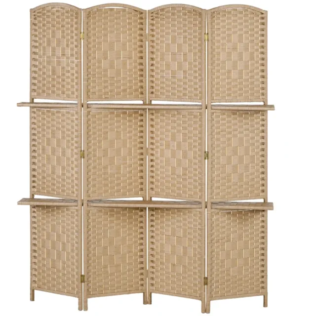 ZYLARO Scheidingswand - 4-delig - 160 x 170 cm - Opvouwbaar - 2 planken - Natuurlijk hout