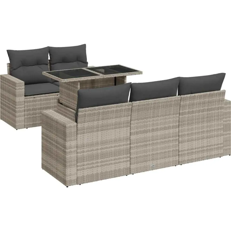 vidaXL 6-delige Loungeset met kussens poly rattan lichtgrijs grijs, foto 3