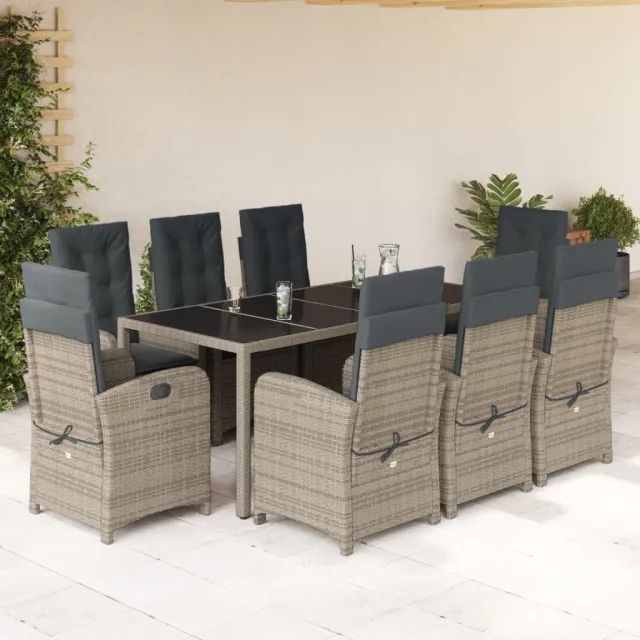 vidaXL 9-delige Tuinset met kussens poly rattan grijs, foto 2