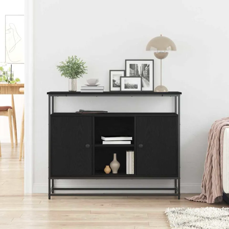 vidaXL Dressoir Zwart Eiken 100 x 35 x 80 cm Bewerkt hout, foto 4
