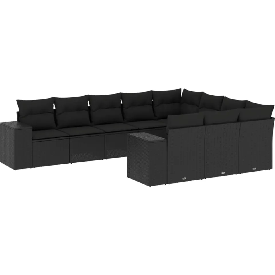 vidaXL 10-delige Loungeset met kussens poly rattan zwart, foto 3