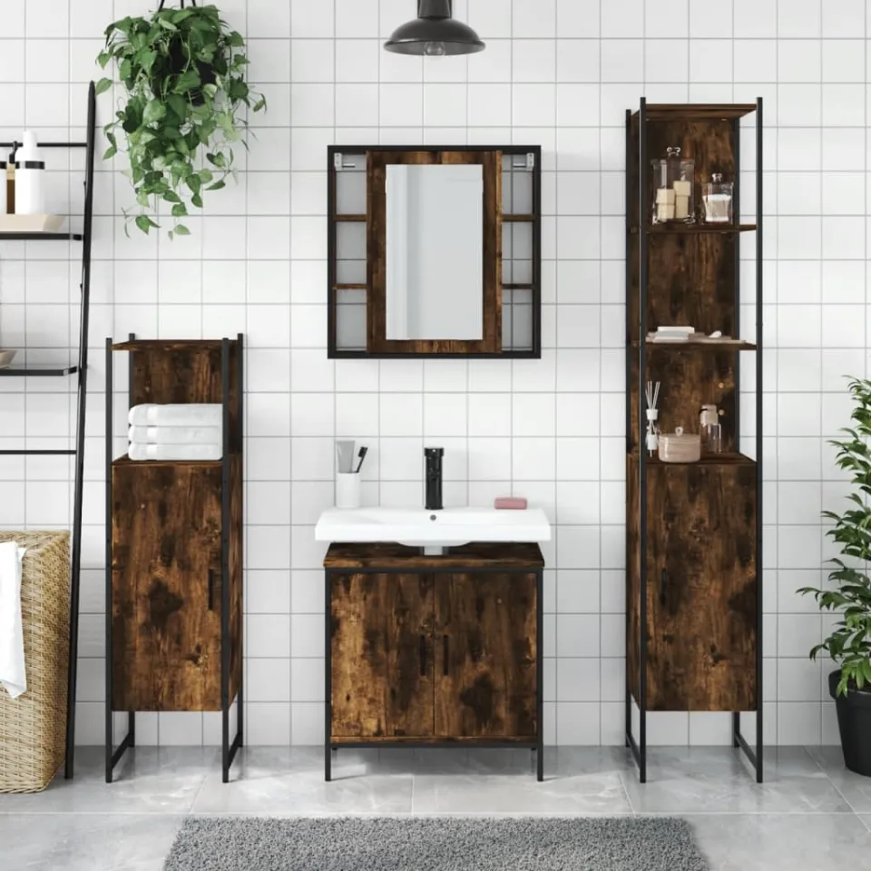 vidaXL 4-delige Badkamermeubelset bewerkt hout gerookt eikenkleurig, foto 2