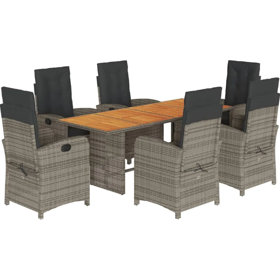 vidaXL 7-delige Tuinset met kussens poly rattan grijs