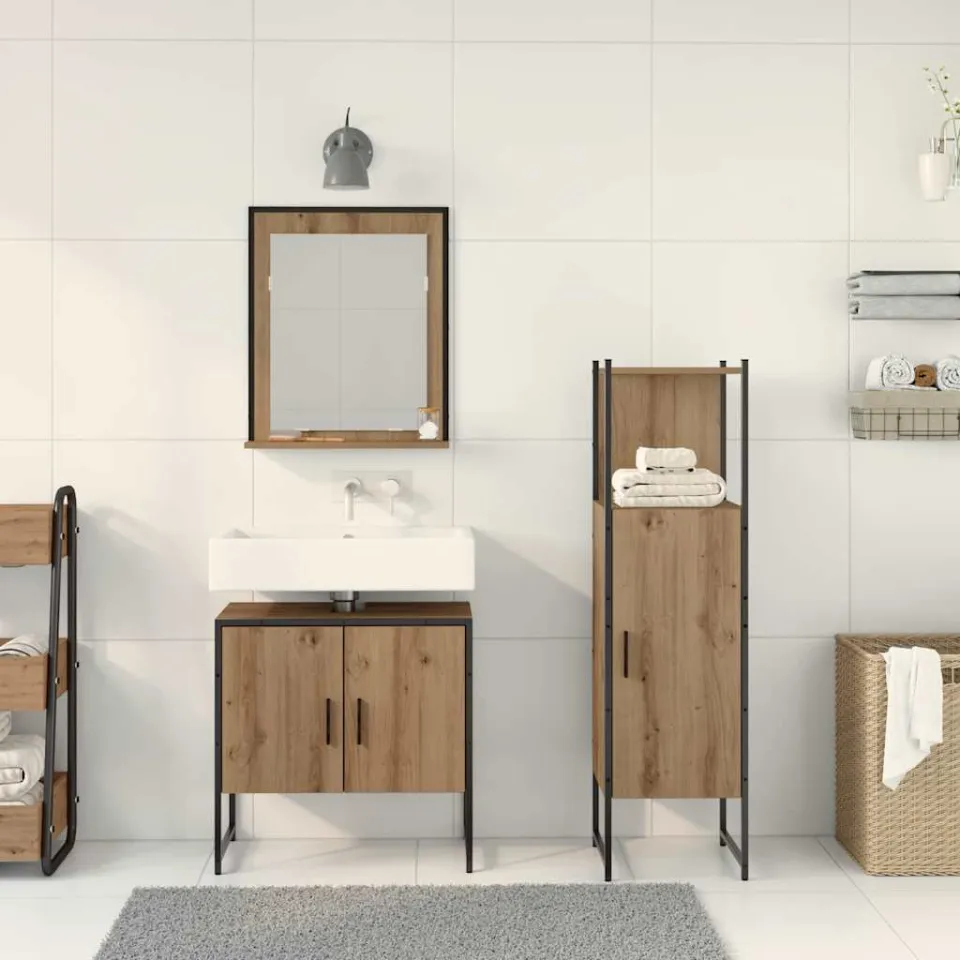 vidaXL Badkamermeubelset 3 st Bruin 33 x 33 x 102,5 cm Bewerkt hout, foto 3