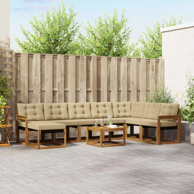 vidaXL Buiten bankenset 9 st 8-zits Natuurlijk en Beige