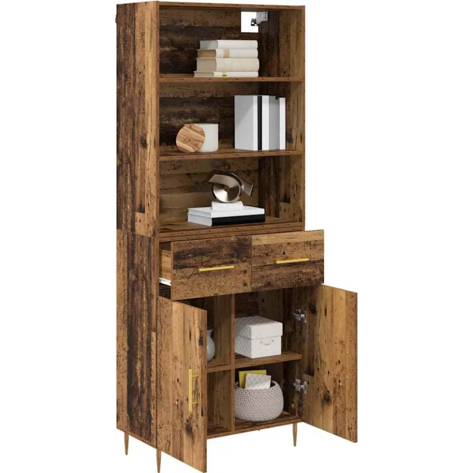 vidaXL Hoge kast Oudhout 69,5 x 34 x 180 cm Bewerkt hout Bruin