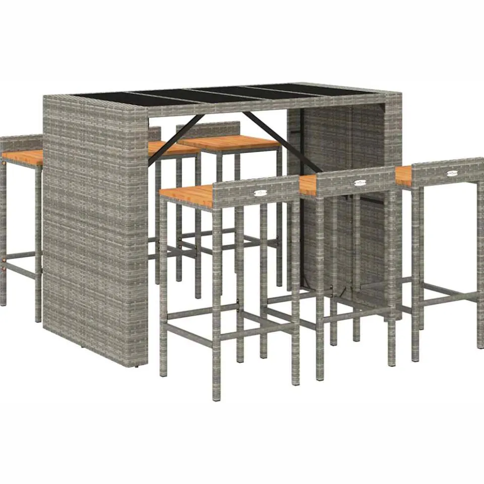 vidaXL 7-delige Tuinbarset poly rattan en massief acaciahout grijs