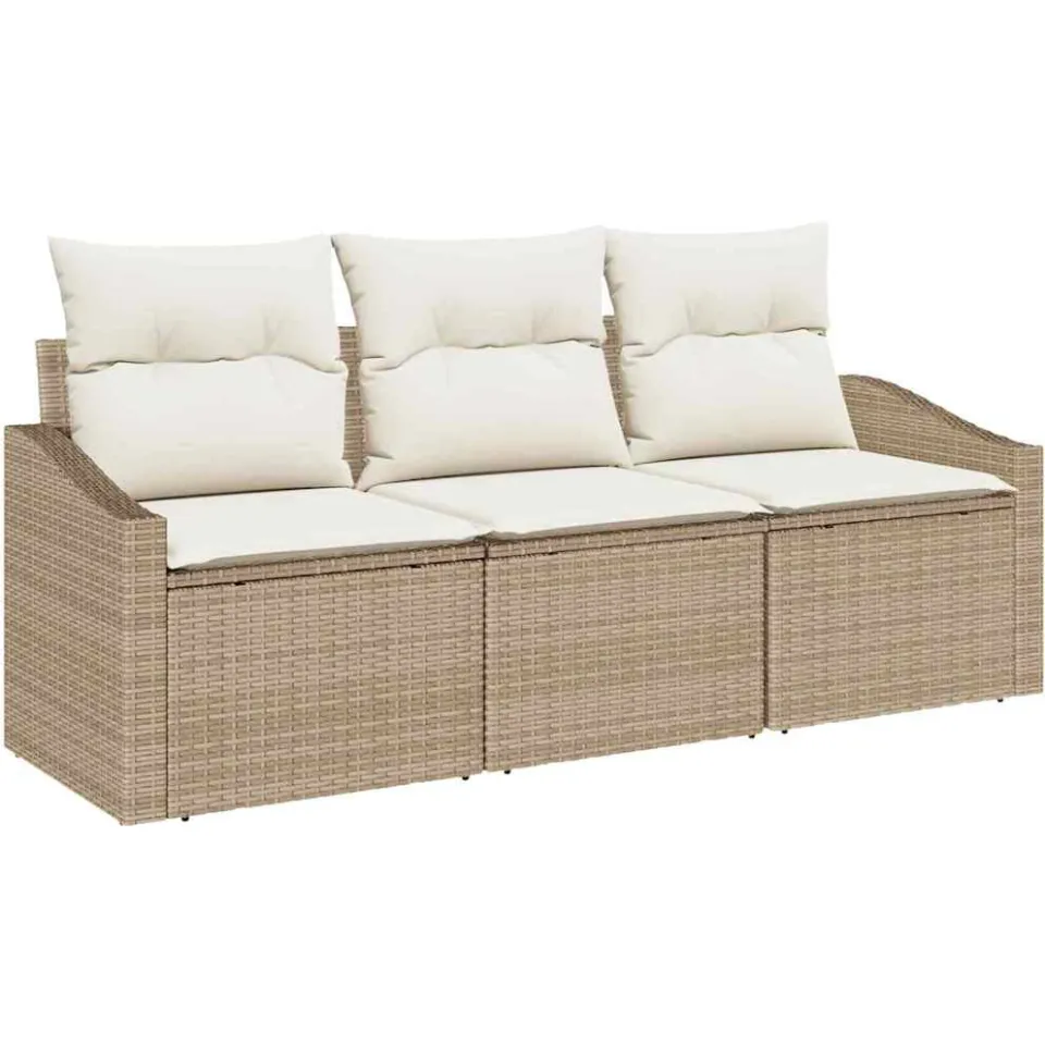 vidaXL Bankstel 3 st Beige poly rattan