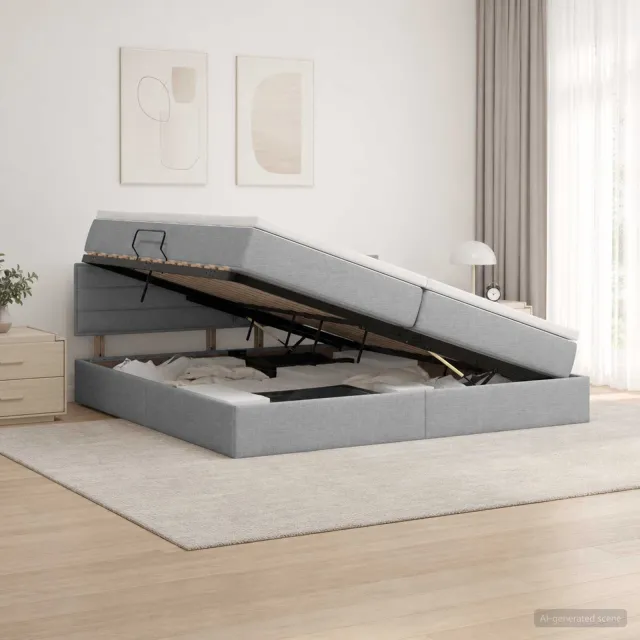 vidaXL LED Opslagbed met Matras Lichtgrijs 200 x 200 cm Stof