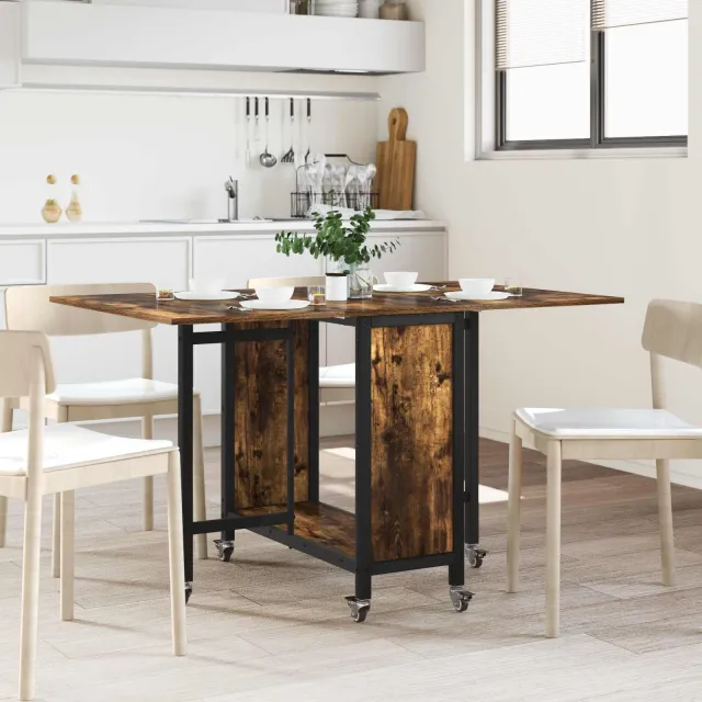 vidaXL Opvouwbare eettafel met wielen 130 x 80 x 76,5 cm staal PB bruin