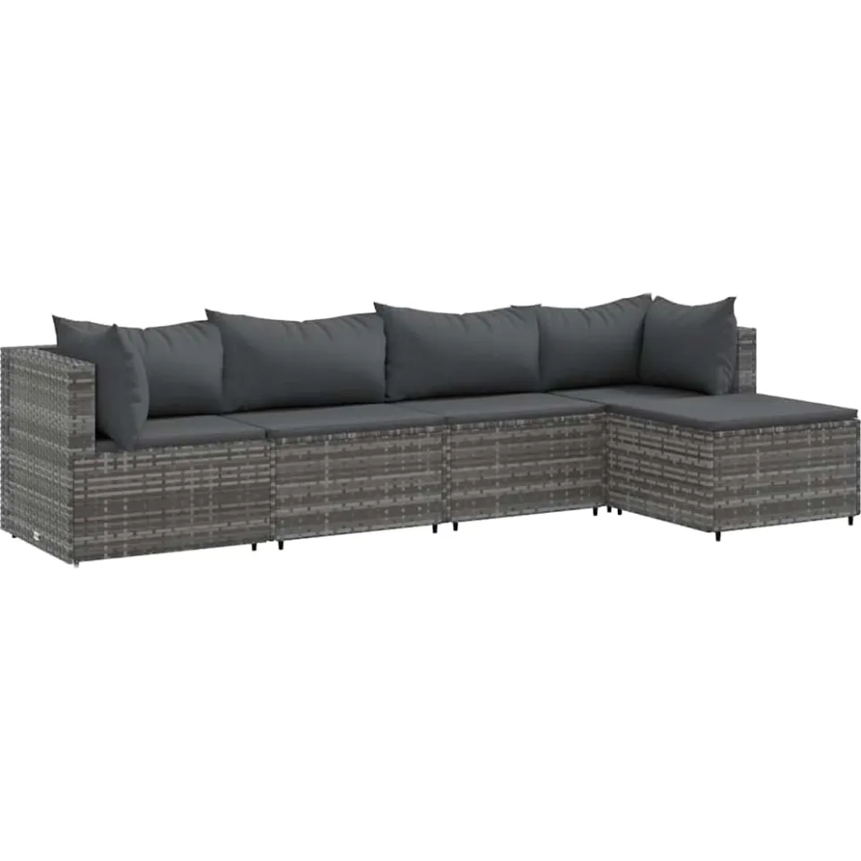 vidaXL 5-delige Loungeset met kussens poly rattan grijs, foto 3