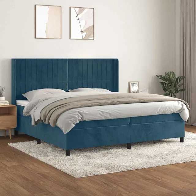 vidaXL Boxspring met matras fluweel donkerblauw 200x200 cm blauw