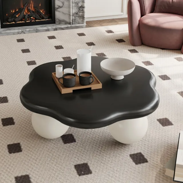 HAUSS SPOLE Salontafel - Wolkvormig Design Met Veilige Ronde Vorm - Voor Woonkamer En Kinderhoek - MDF En Kunststof - 80 x 35 cm Zwart Wit