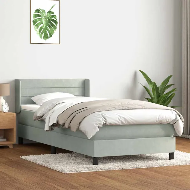 vidaXL Boxspring met matras fluweel lichtgrijs 80x220 cm grijs