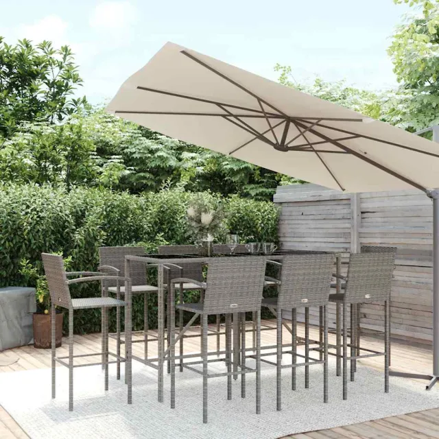 vidaXL 9-delige Tuinbarset poly rattan grijs, foto 2