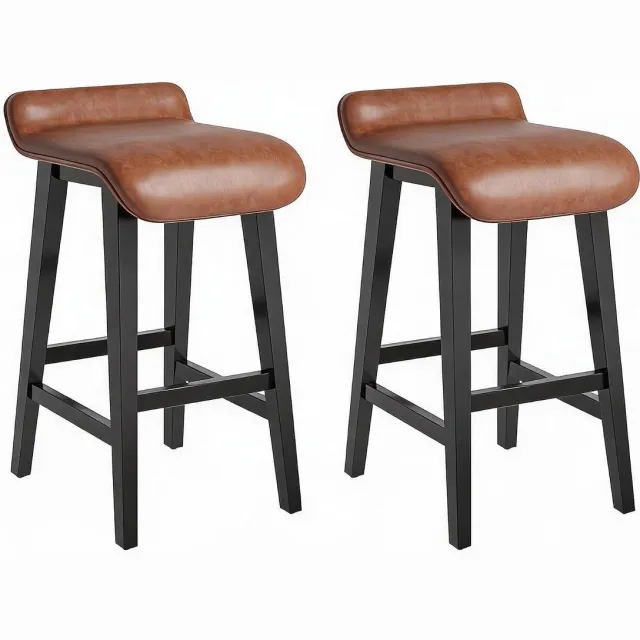 Danky Moderne barkrukken op barhoogte 26,2" gestoffeerde zittingen met massief houten poten – lage rugleuning – ingebouwde voetsteun – set van 2 – bruin