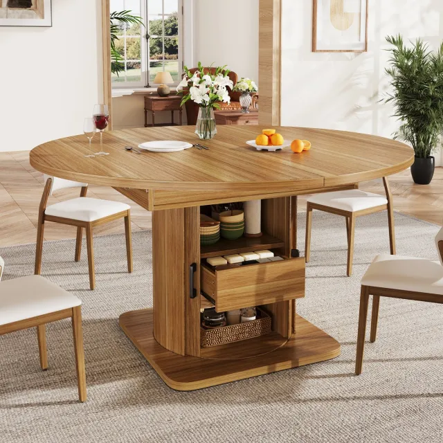 MODFU Uitschuifbare Eettafel - Rond Naar Ovaal - Modern - MDF - Zwartbruin - 118-158 X 118 X 76 Cm Zwart+Bruin