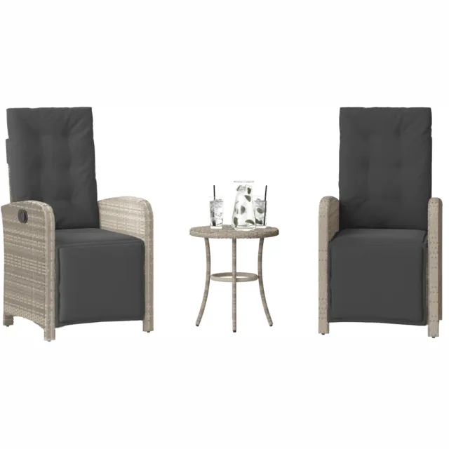 vidaXL 3-delige Bistroset met kussens poly rattan lichtgrijs